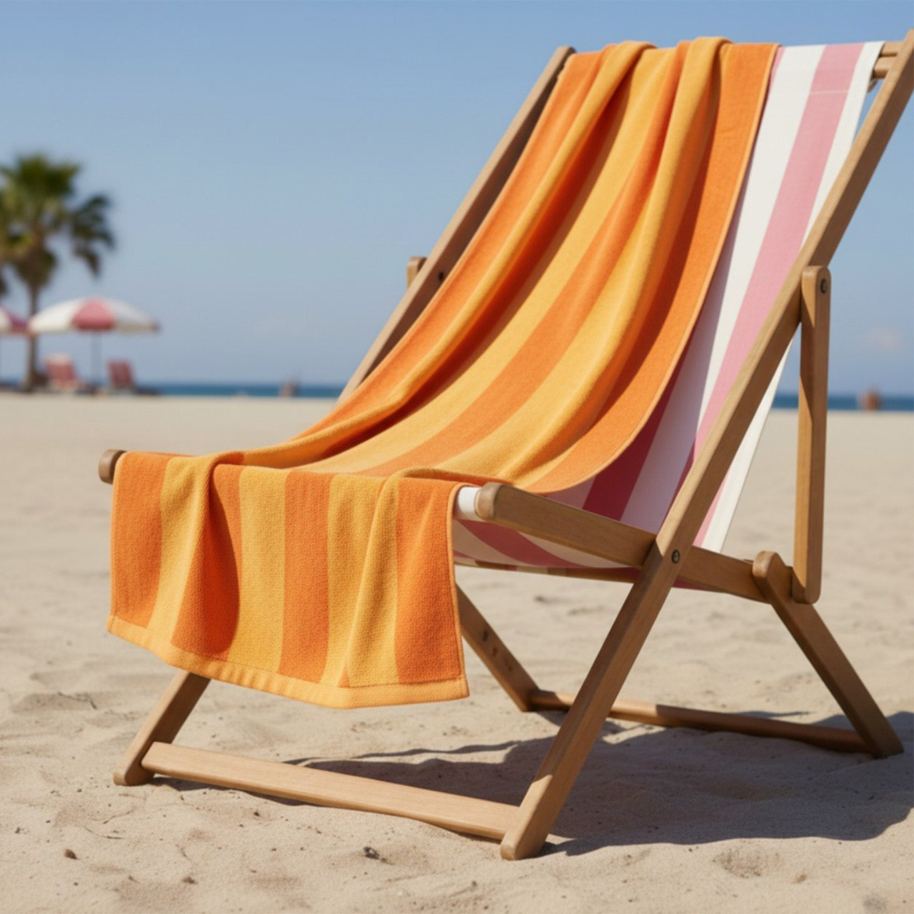 Beach Towel, 100% Cotton ,size  90*153 cm ,Sunburst Reversible Stripe Design