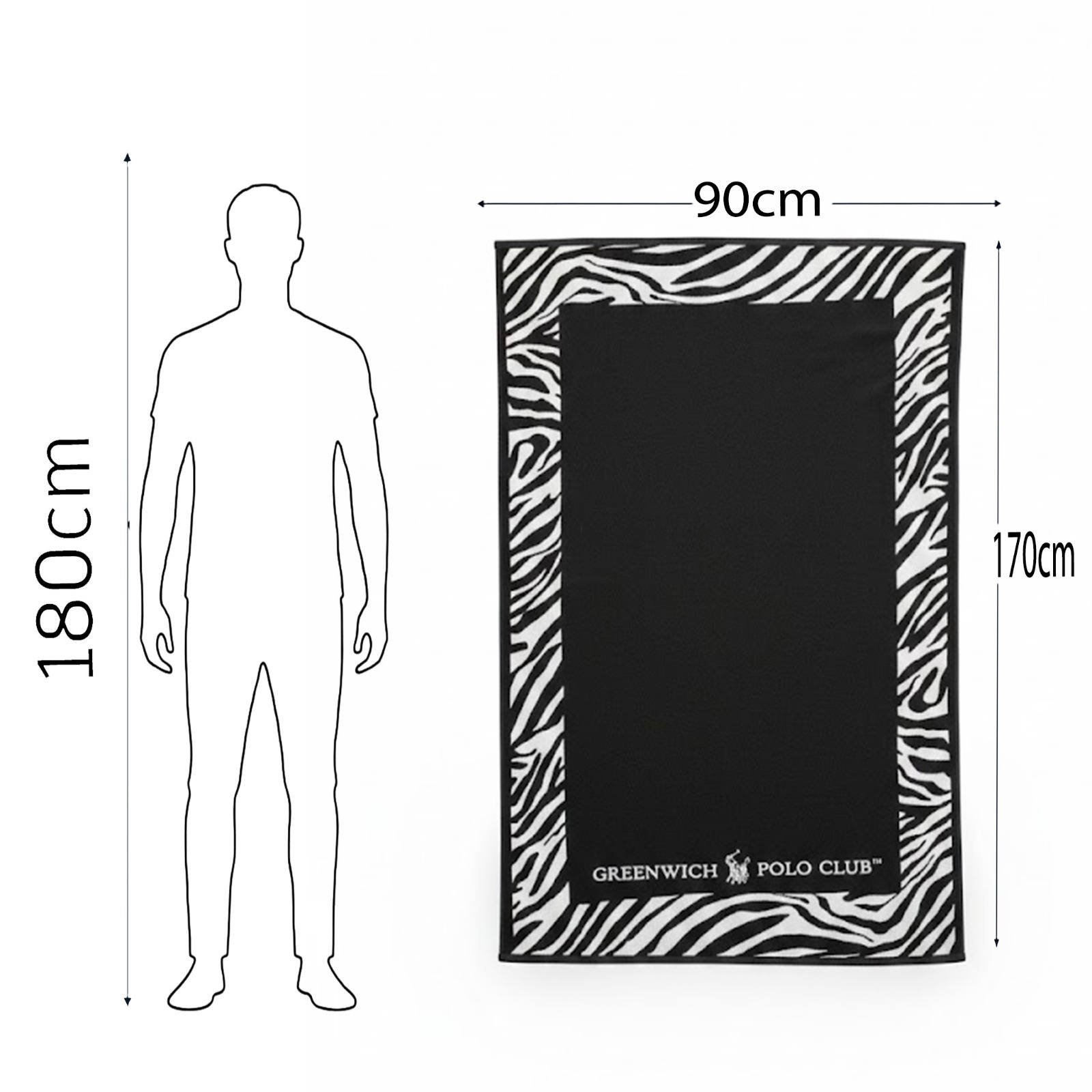 Beach Towel, 100% cotton ,size 90*170 cm , Greenwich Polo Club Zebra Design
