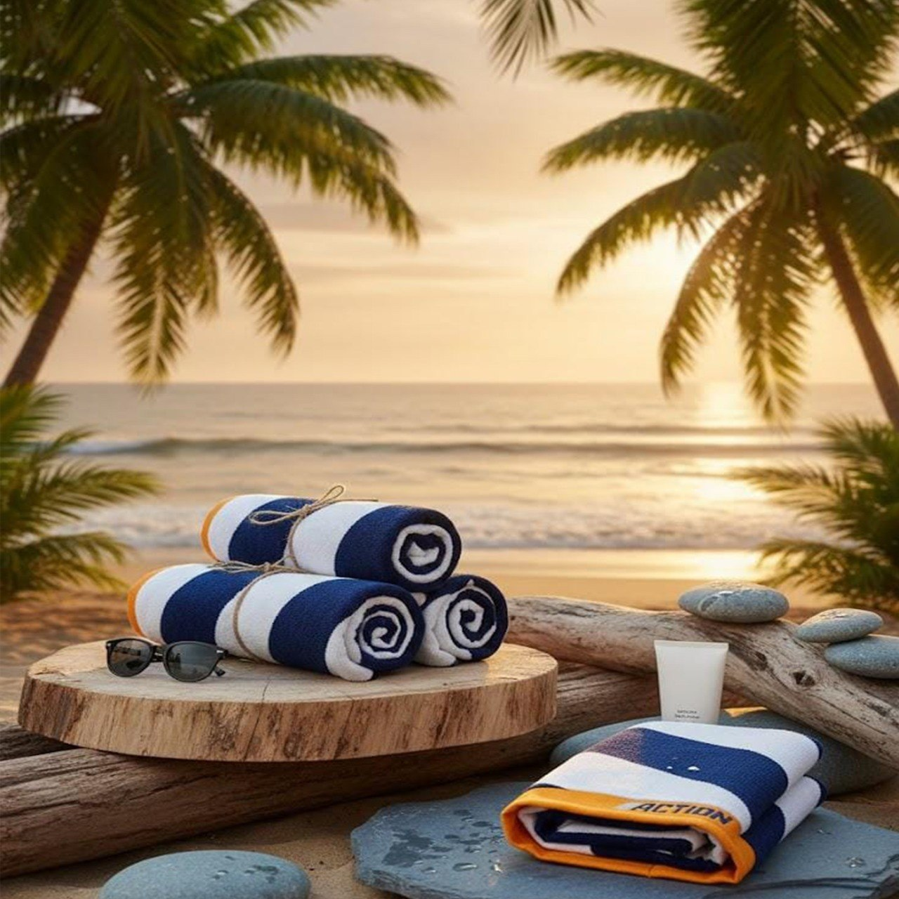 Beach Towel, 100% Cotton ,size 90*180 cm , Action Nautical Stripe Performance