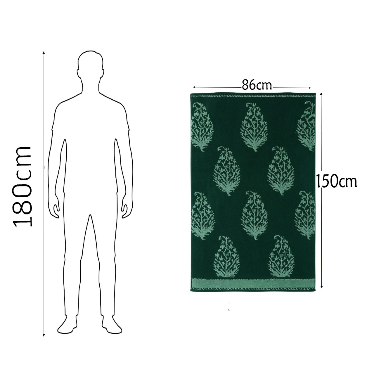 Bath Towel,Dark Green ,86*150, 100% Cotton,Velour