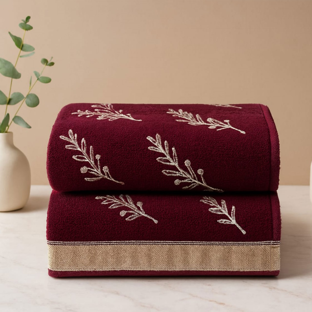 Velour Maroon Bath Towel – Cozy Elegance 86*150 cm -460 gm