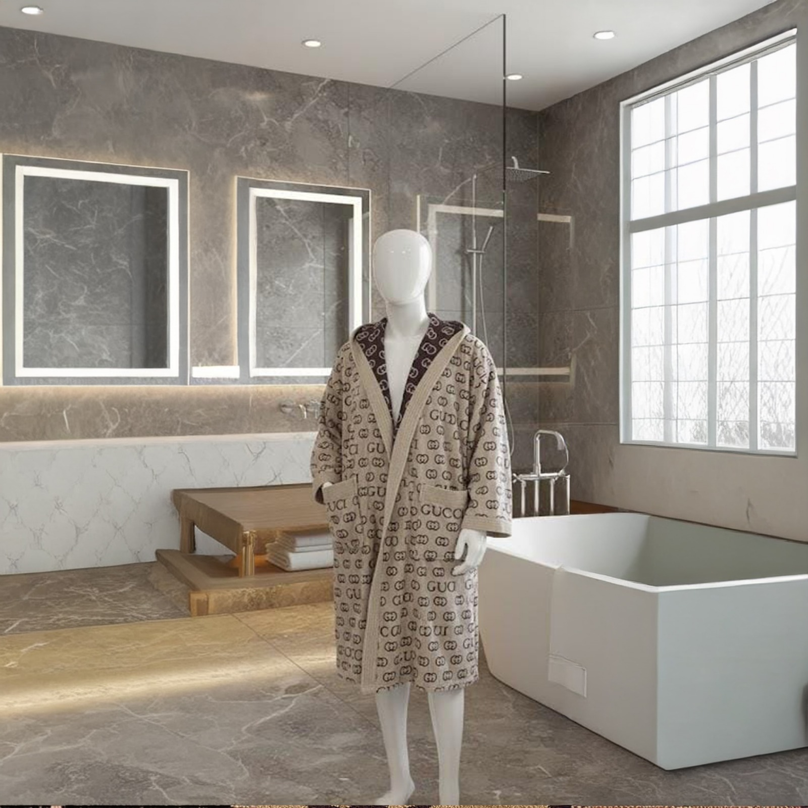 Hooded Bathrobe – Gucci Style Design,XLtoXXL