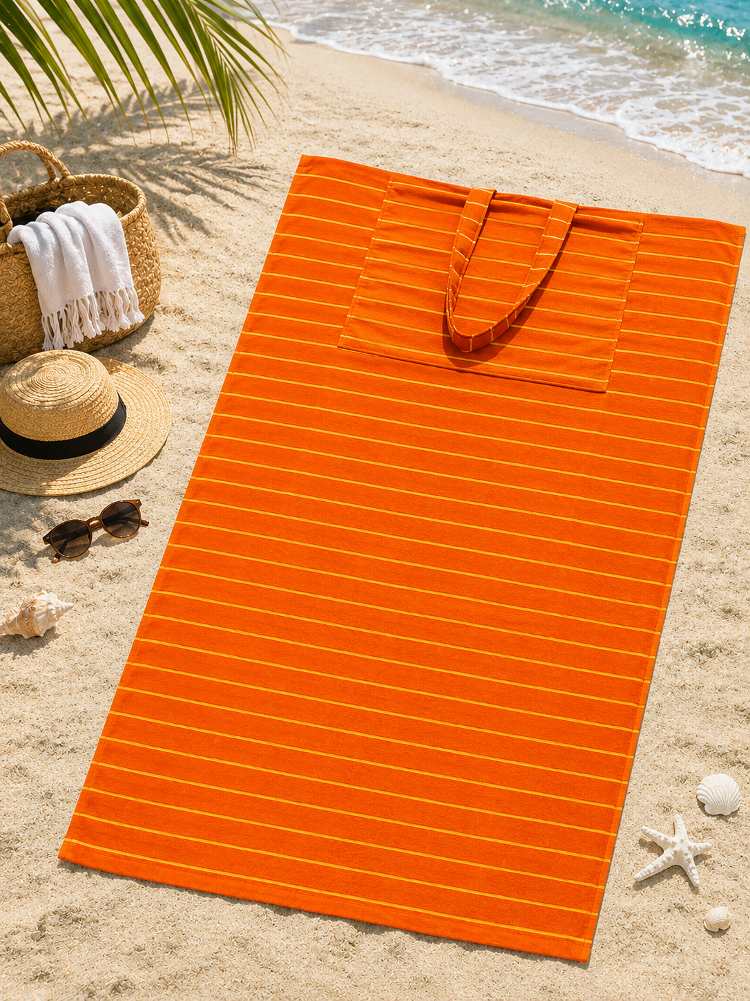 Convertible Beach Towel Bag ,86*170 , 100% natural cotton , 2-in-1 Beach Towel & Tote Bag ,Flat Front & Terry Back