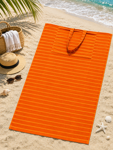 Convertible Beach Towel Bag ,86*170 , 100% natural cotton , 2-in-1 Beach Towel & Tote Bag ,Flat Front & Terry Back