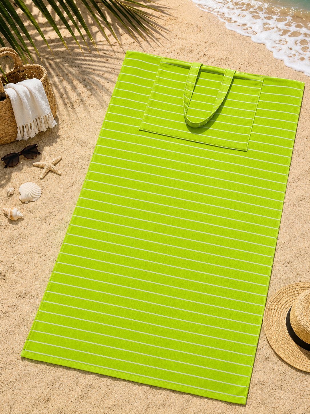 Convertible Beach Towel Bag ,86*170 , 100% natural cotton , 2-in-1 Beach Towel & Tote Bag ,Flat Front & Terry Back