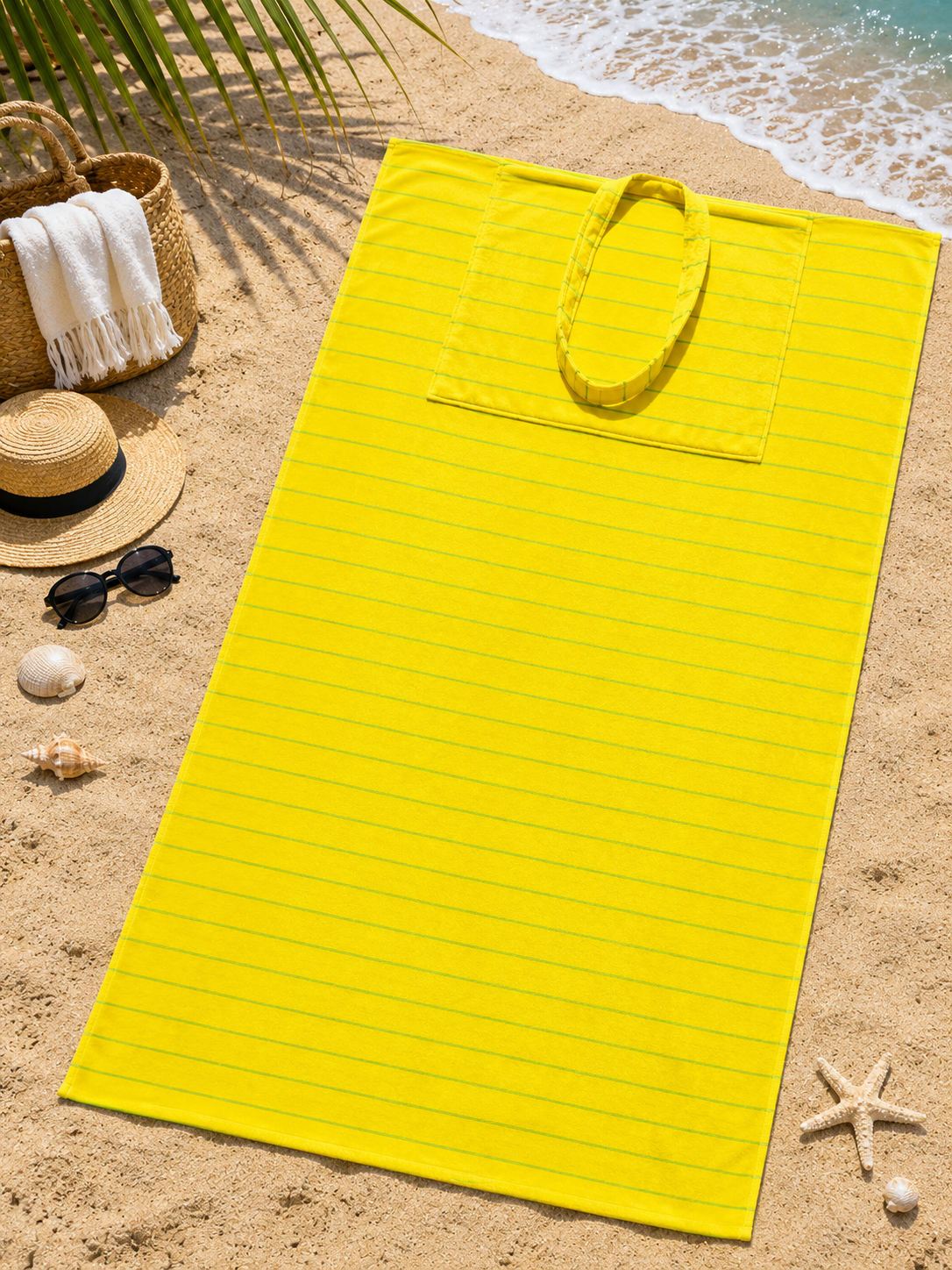 Convertible Beach Towel Bag ,86*170 , 100% natural cotton , 2-in-1 Beach Towel & Tote Bag ,Flat Front & Terry Back