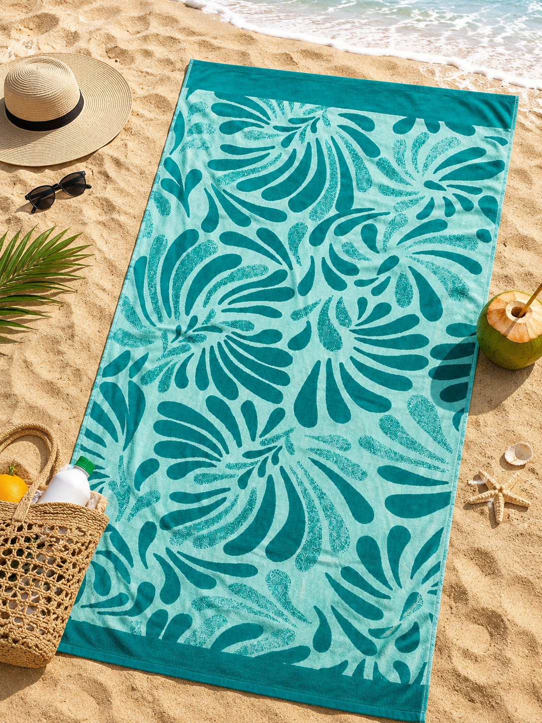 Beach towel , 70 x 140 , 100% cotton ,Highly absorbent ,Tropical Leaf Beach Towel