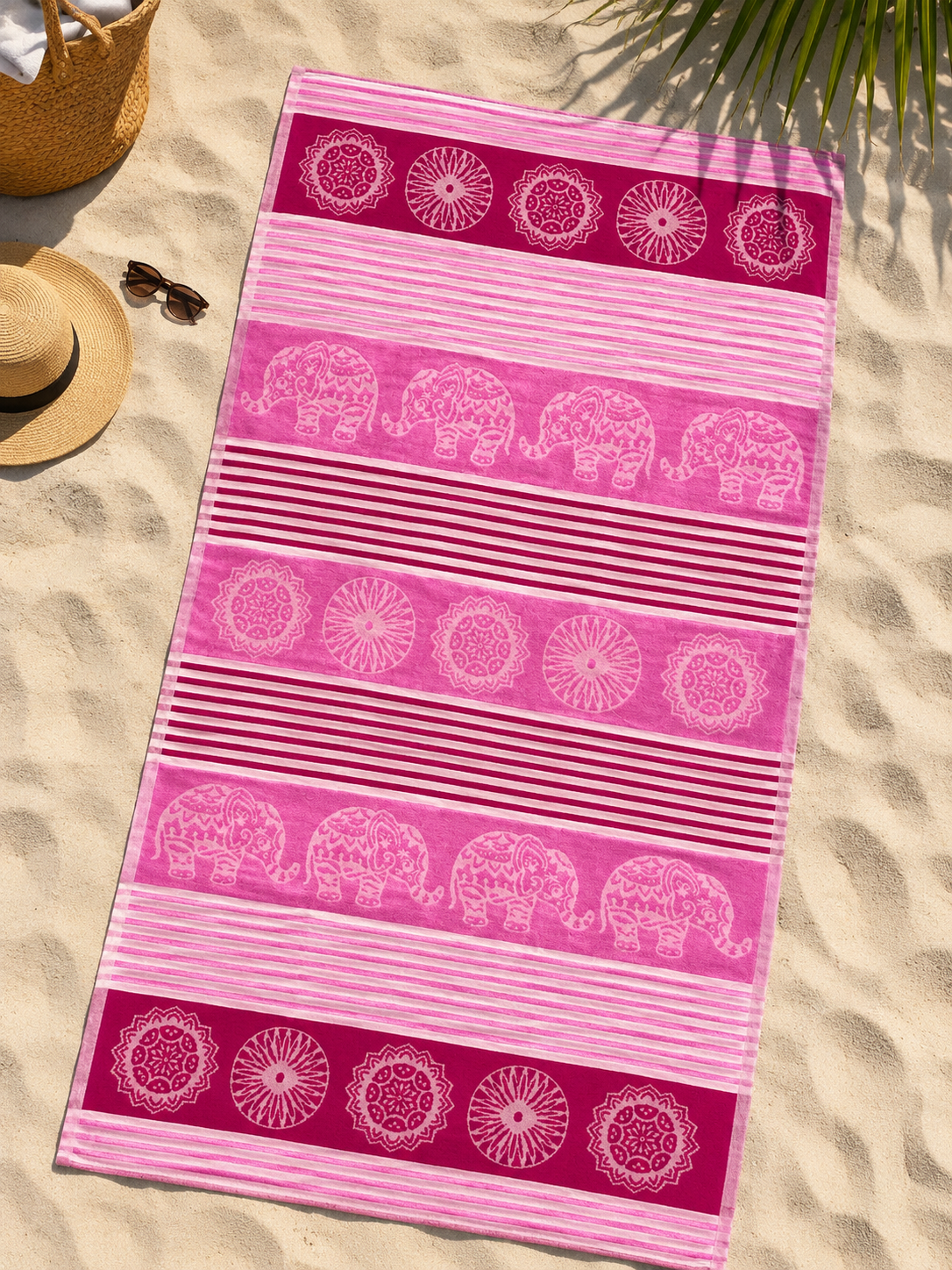 Pareomix Beach towel , 86 x 170 , 100% cotton ,Highly absorbent , Mandala Elephant design