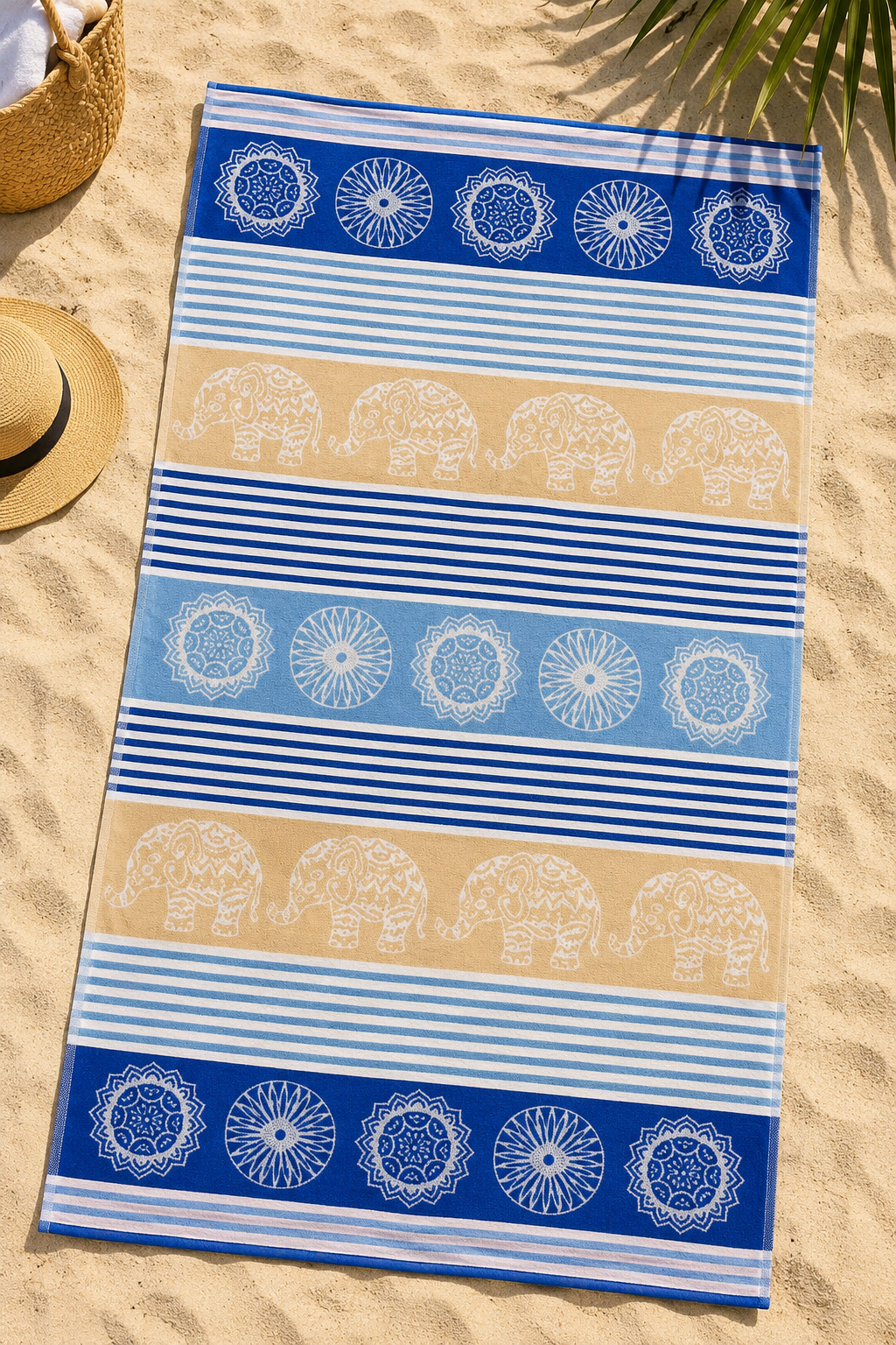 Pareomix Beach towel , 86 x 170 , 100% cotton ,Highly absorbent , Mandala Elephant design