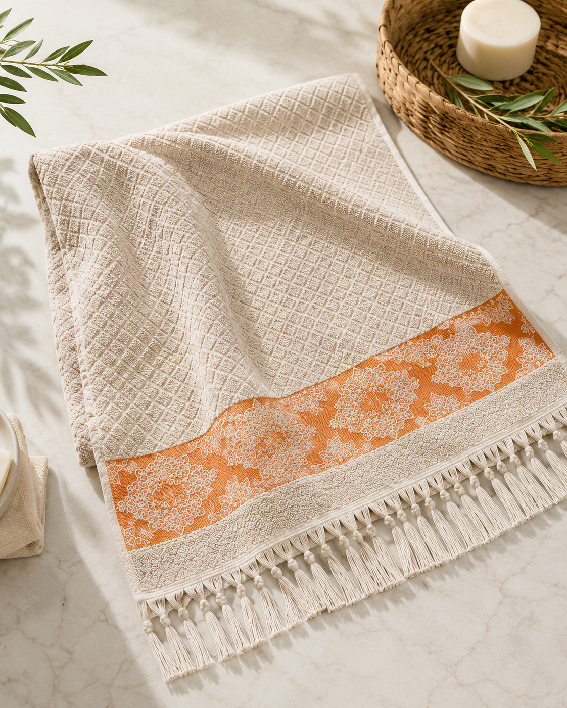 Face Towel  diamond Textured 100% Cotton with Tassels – 50×100 cm