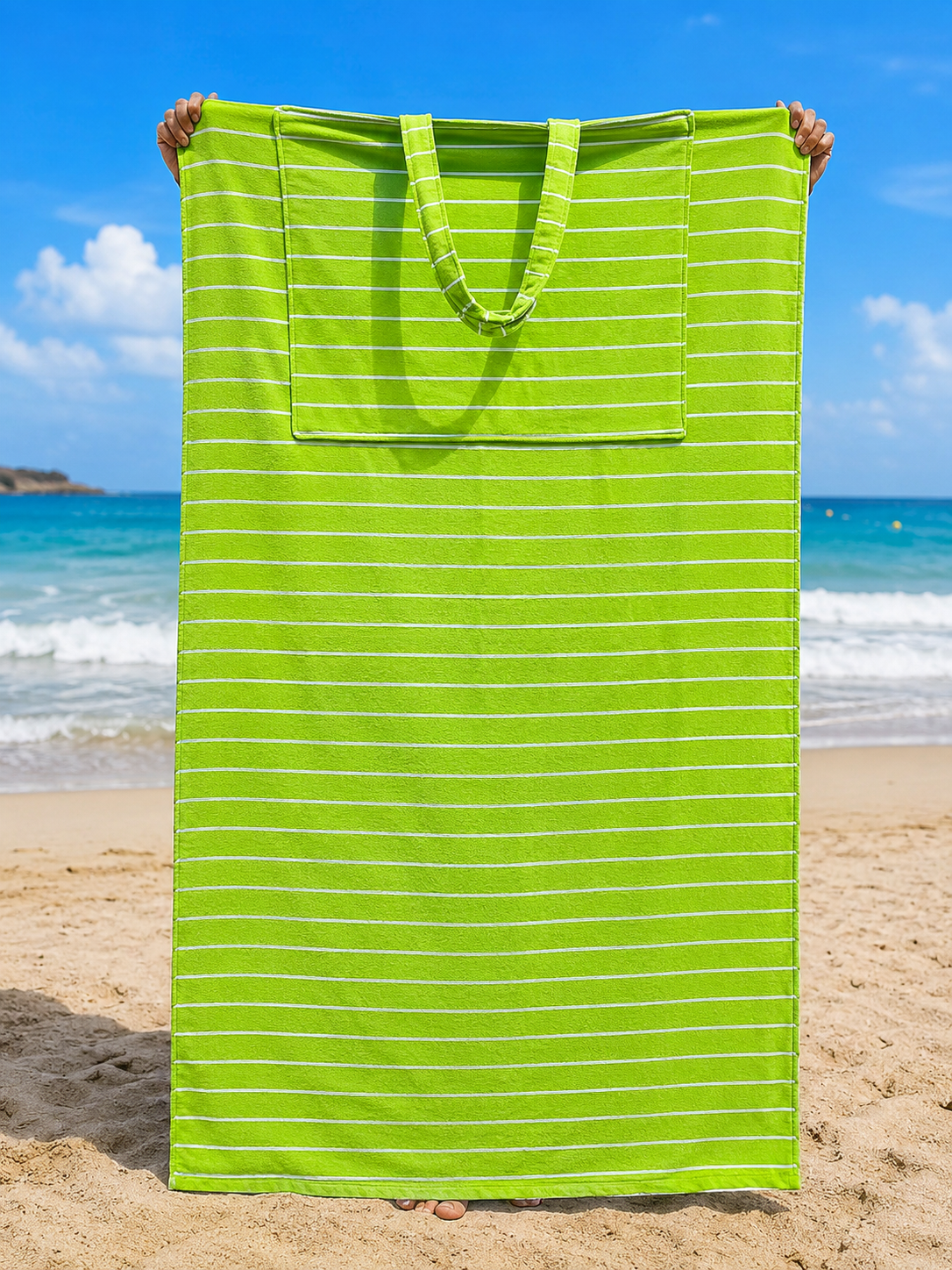Convertible Beach Towel Bag ,86*170 , 100% natural cotton , 2-in-1 Beach Towel & Tote Bag ,Flat Front & Terry Back