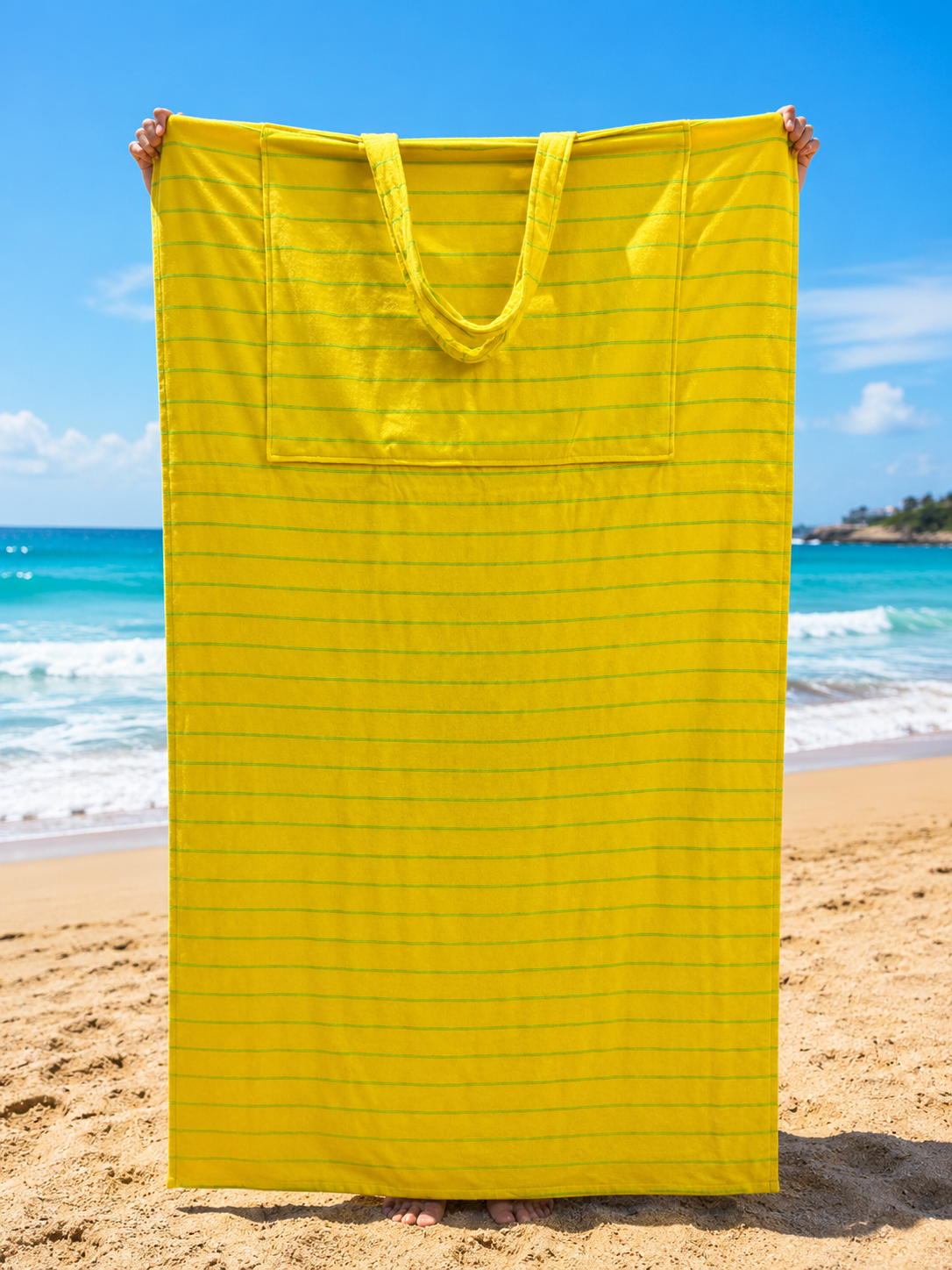 Convertible Beach Towel Bag ,86*170 , 100% natural cotton , 2-in-1 Beach Towel & Tote Bag ,Flat Front & Terry Back