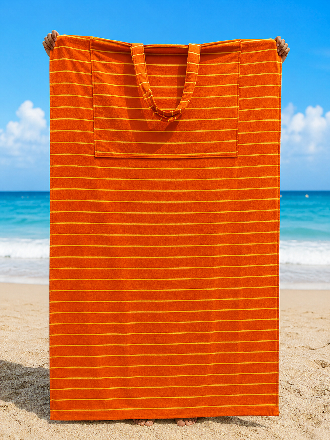 Convertible Beach Towel Bag ,86*170 , 100% natural cotton , 2-in-1 Beach Towel & Tote Bag ,Flat Front & Terry Back