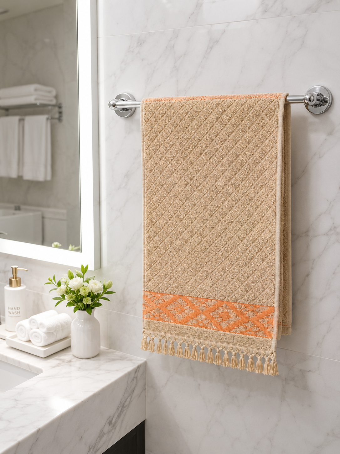 Face Towel  diamond Textured 100% Cotton with Tassels – 50×100 cm