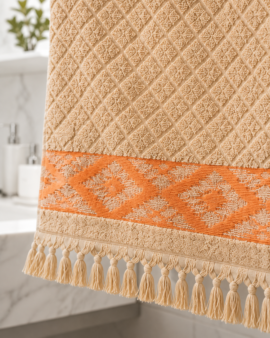 Face Towel  diamond Textured 100% Cotton with Tassels – 50×100 cm