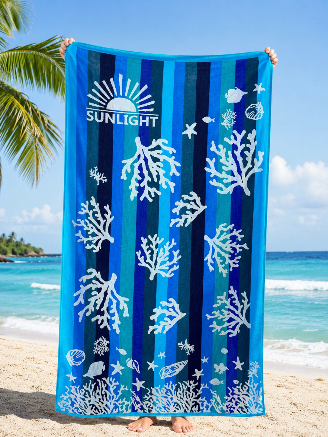 beach towel , 100 X 180 cm , 100% cotton ,Ocean Reef design