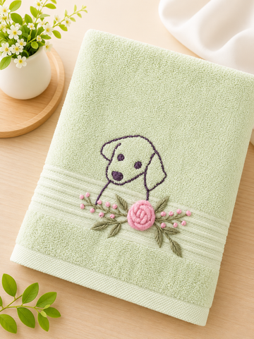 Handmade face towel , 50 X100 cm , 100% cotton , Dog design