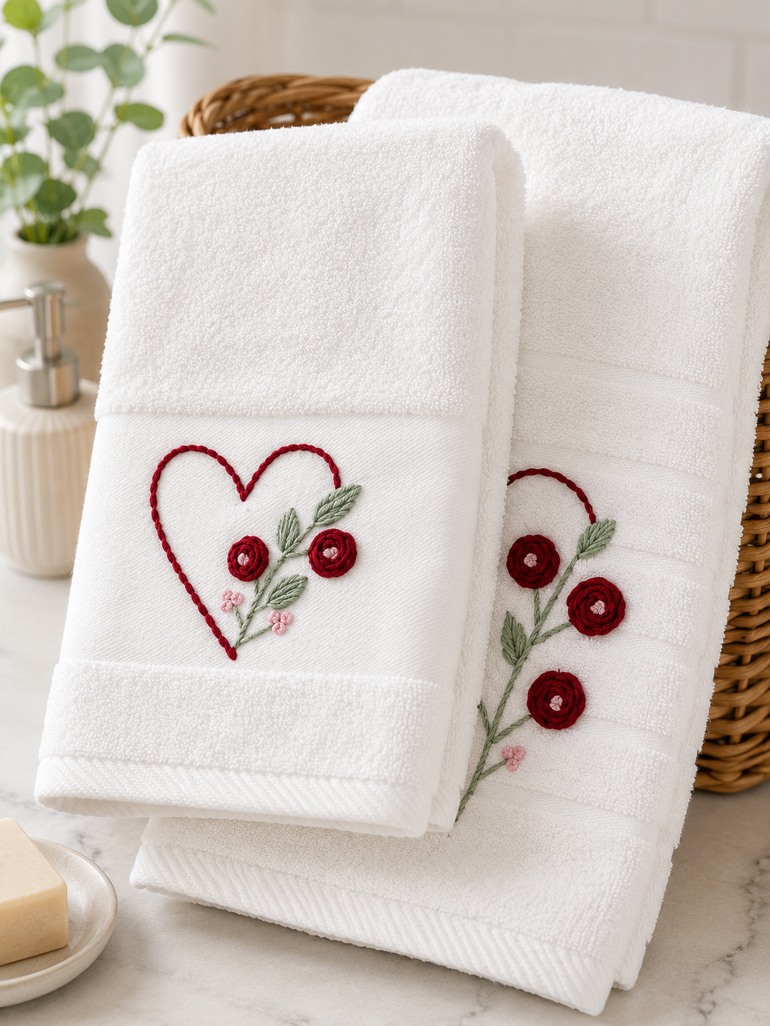 Handmade towel 100% cotton ,Heart Blossom design