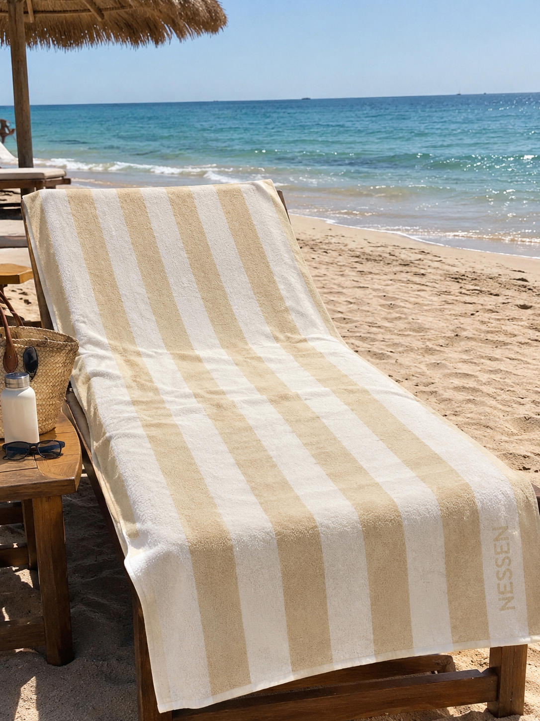 Beach Towel ,100x 180 cm, 100% cotton ,Highly absorbent ,Elegant Neutral Striped Beach Towel
