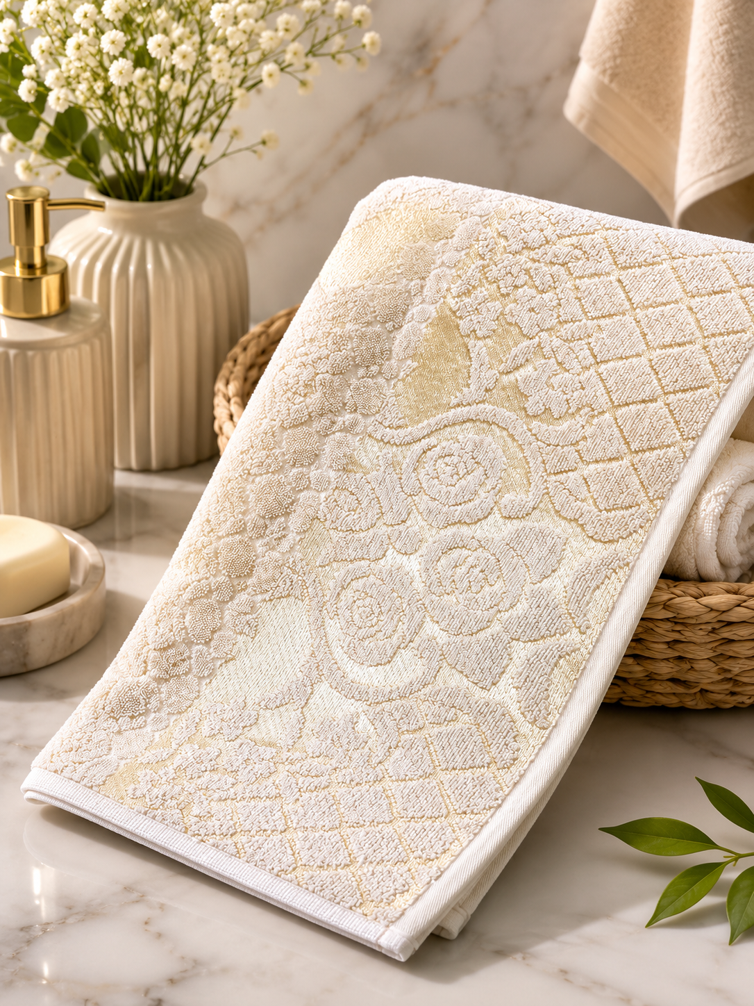 Face towel, 50 x 90 cm, 100% cotton, Blossom Jacquard design