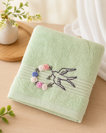 Handmade  face towel , 50 X100 cm , 100% cotton , bird design