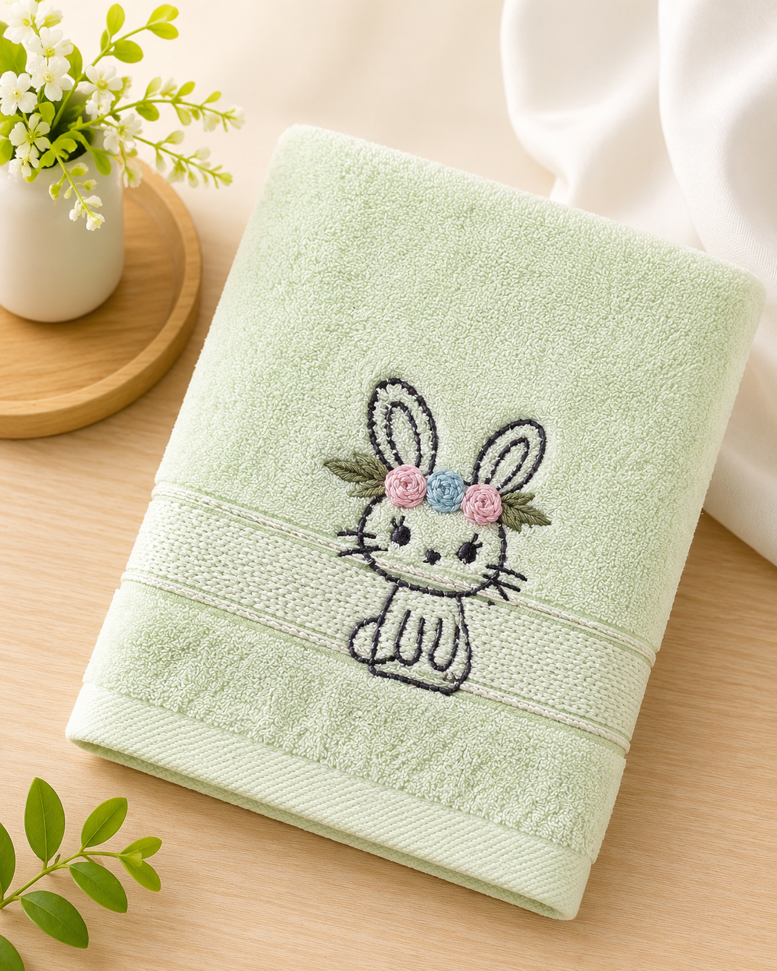 Handmade face towel , 50 X100 cm , 100% cotton , Rabbit design