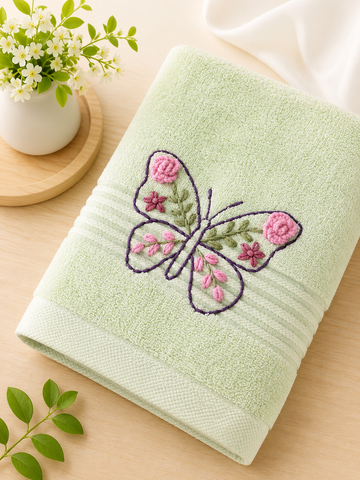 Handmade face towel , 50 X100 cm , 100% cotton , Butterfly design