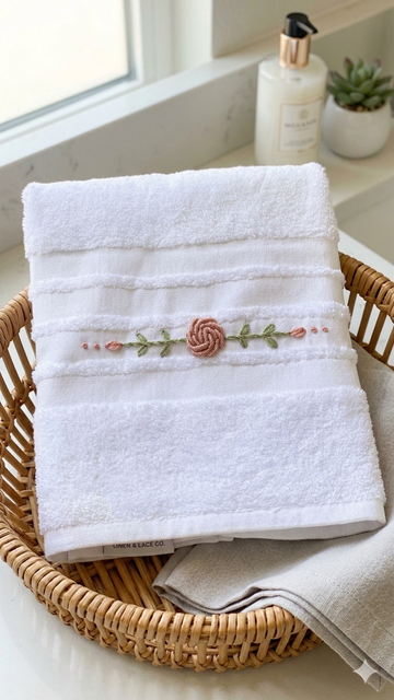 Handmade towel ,100% cotton ,One flower design