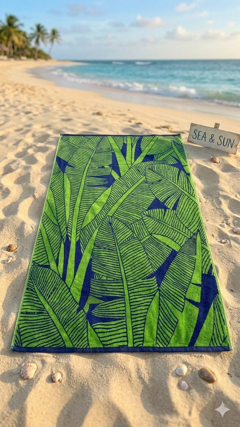 Beach towel, 90*160 cm ,100% cotton ,Tropical Leaves  design