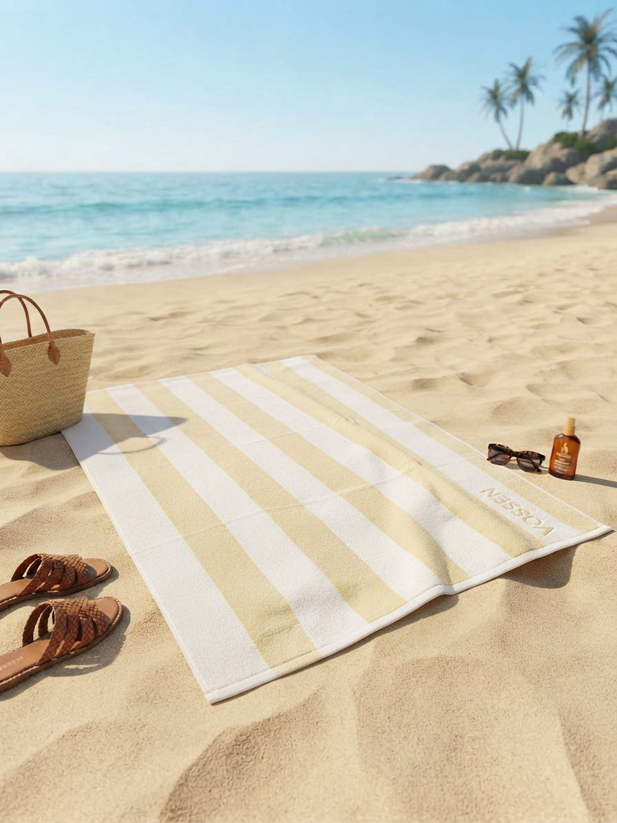 Beach Towel ,100x 180 cm, 100% cotton ,Highly absorbent ,Elegant Neutral Striped Beach Towel