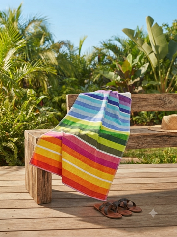 Beach towel ,86 X 160 cm , 100% cotton , Highly absorbent ,Vibrant Rainbow Striped Beach Towel