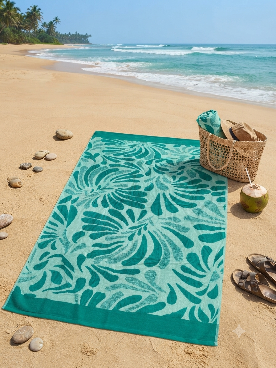 Beach towel , 70 x 140 , 100% cotton ,Highly absorbent ,Tropical Leaf Beach Towel