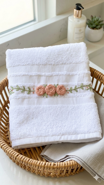Handmade towel  ,100% cotton , lilies flowers design