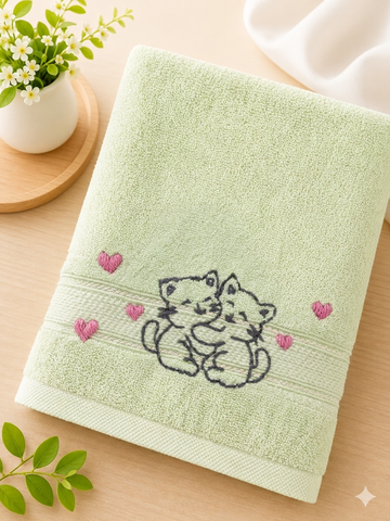 Handmade face towel , 50 X100 cm , 100% cotton ,Cats design
