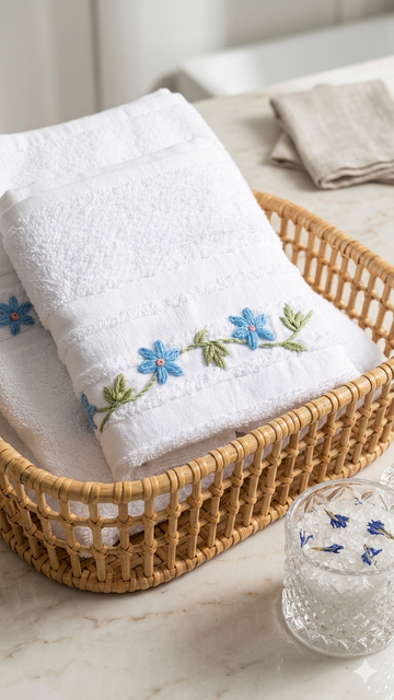 Handmade towel,100% cotton ,blue flower design