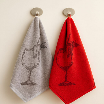 Kitchen Towels Set -2 Pieces, terry , grey and red, 45*65 cm
