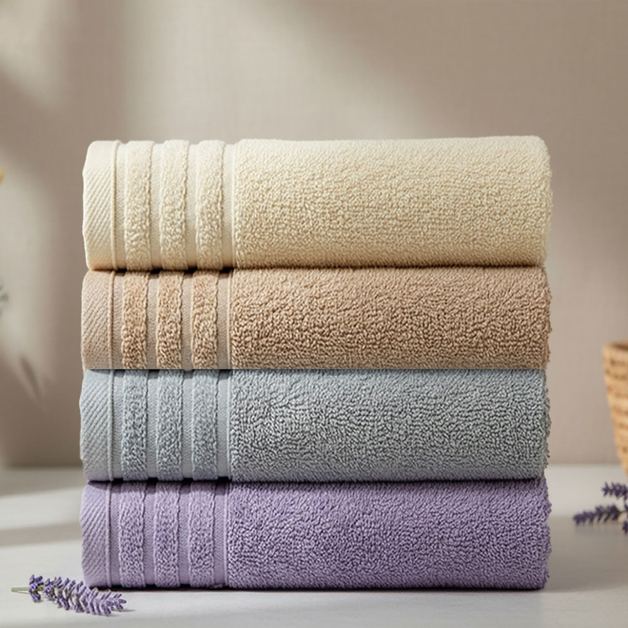 Face Towel ,Plain ,50*100 ,100% Cotton  (Chenille Border)