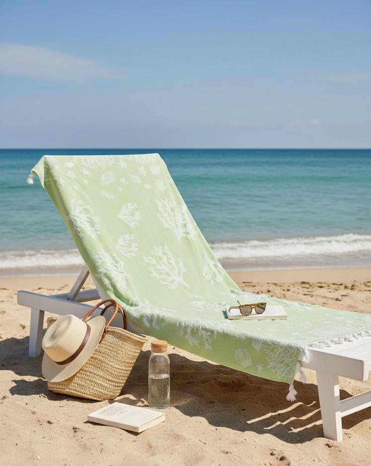 Beach Towel, 100% Cotton ,size 86*160  cm ,Fresh Coral Design
