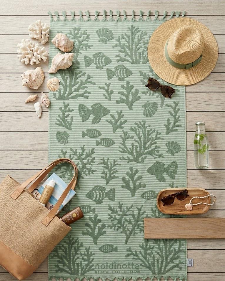 Beach Towel, 100% Cotton, 86x170 cm, Sea Life Pattern