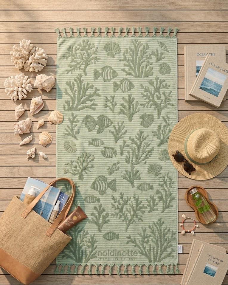 Beach Towel, 100% Cotton, 86x170 cm, Sea Life Pattern