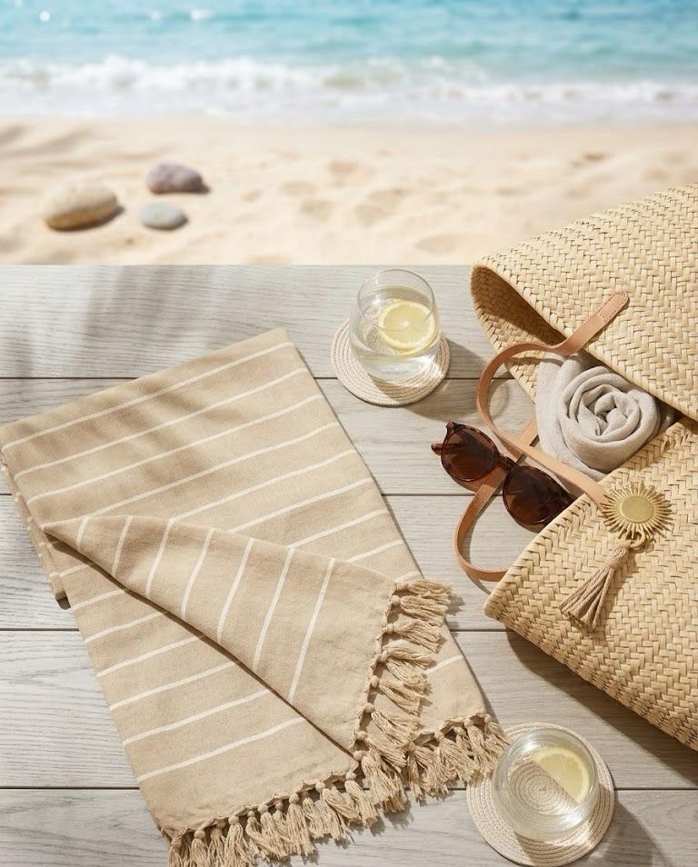 Beach Towel, 100% Cotton ,size 86*170 cm ,Elegant Stripes with Tassels