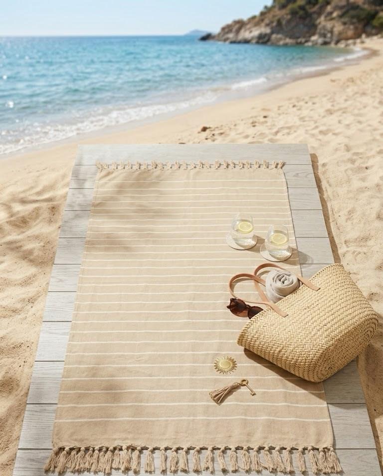 Beach Towel, 100% Cotton ,size 86*170 cm ,Elegant Stripes with Tassels