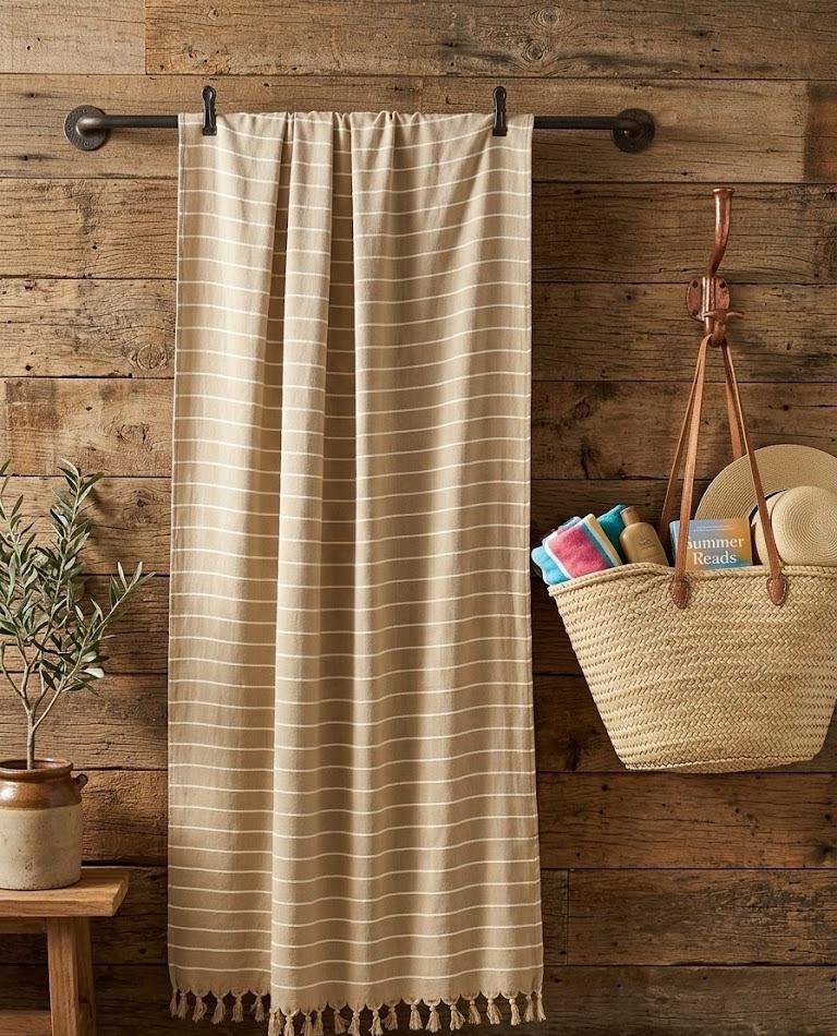 Beach Towel, 100% Cotton ,size 86*170 cm ,Elegant Stripes with Tassels