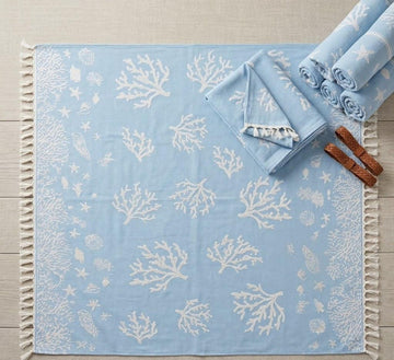 Beach Towel, 100% Cotton ,size 135 x 165  cm , Elegant Coral Reef Coastal