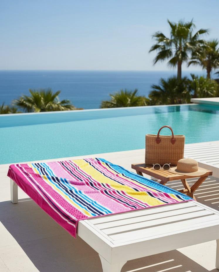 Beach Towel, 100% Cotton, Size 135 x 165 cm, Vibrant Multicolor Striped