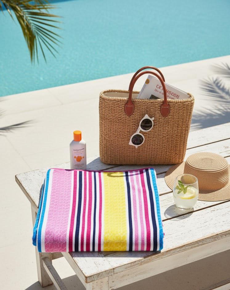 Beach Towel, 100% Cotton, Size 135 x 165 cm, Vibrant Multicolor Striped