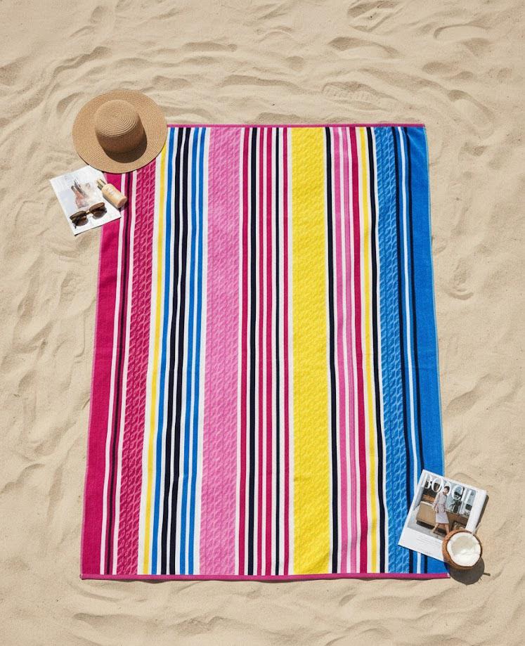 Beach Towel, 100% Cotton, Size 135 x 165 cm, Vibrant Multicolor Striped