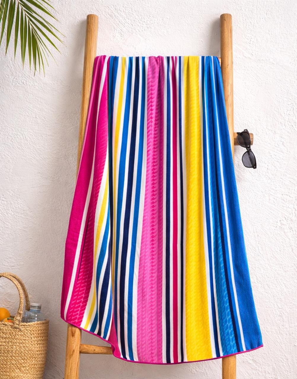 Beach Towel, 100% Cotton, Size 135 x 165 cm, Vibrant Multicolor Striped