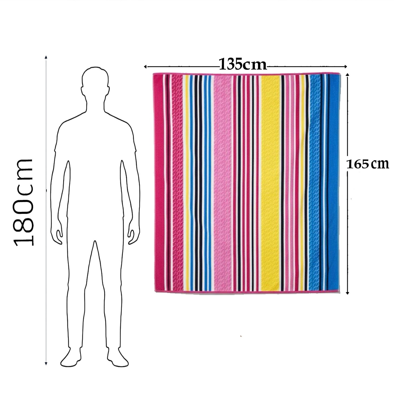 Beach Towel, 100% Cotton, Size 135 x 165 cm, Vibrant Multicolor Striped