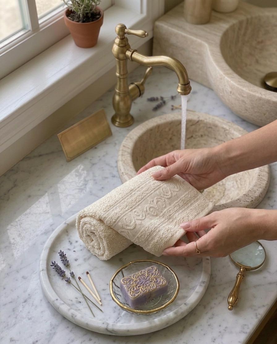 Hand Towel ,40 x 60 cm,100% Cotton,Warm Beige